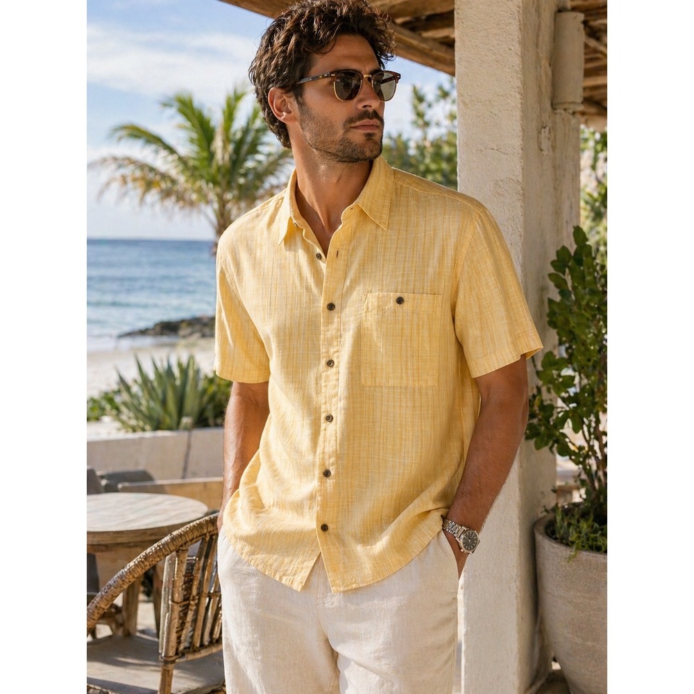Coastal Resortcore Yellow Silk Feel Camp Shirt Relaxed Quiet Luxury